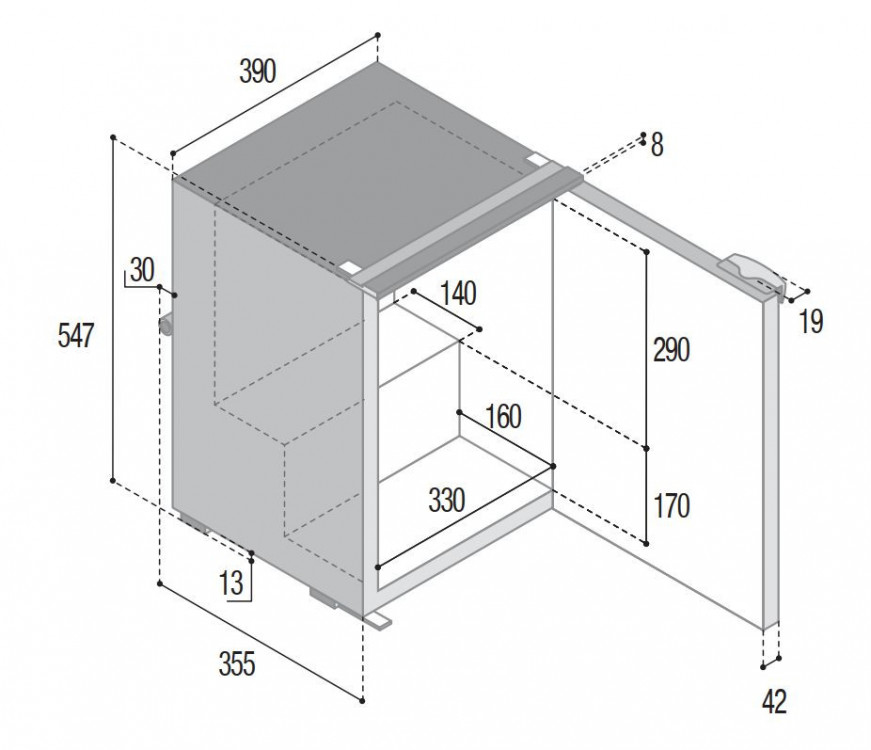 C39i kompresorová chladnička 12/24 V 39 litrů, pevná chladící jednotka, rozměry