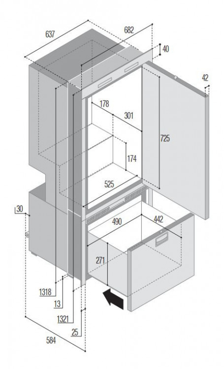 Vitrifrigo DW250 RFX rozměry