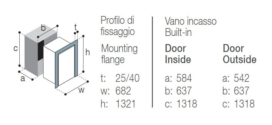 Vitrifrigo DW250 BTX montážní rozměry