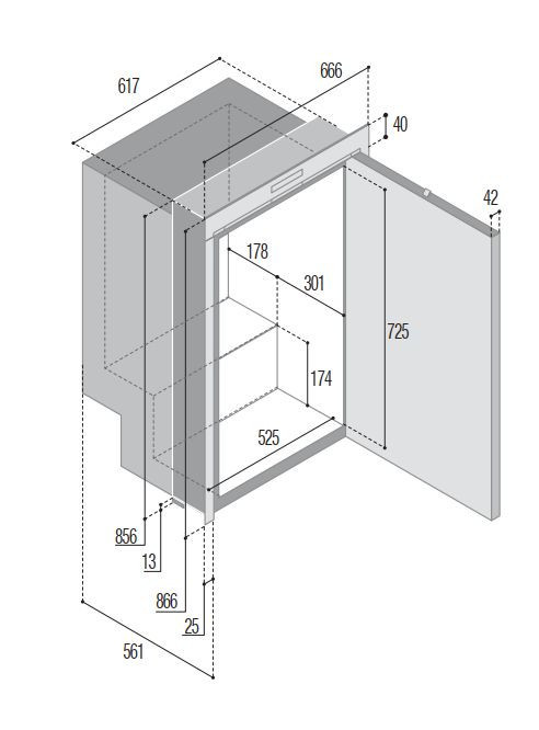 Vitrifrigo C180 chladnička 157L 12/24V rozměry