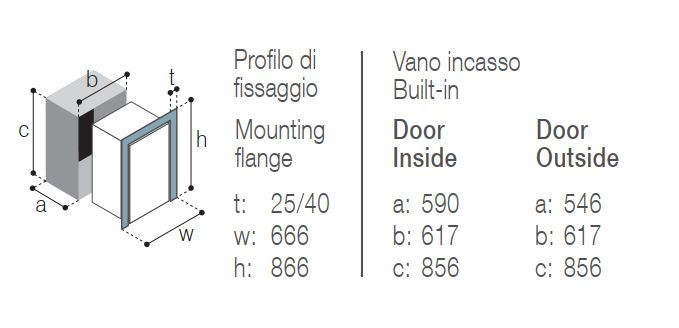 Vitrifrigo DW180 DTX 144 litrů 12/24V montážní rozměry